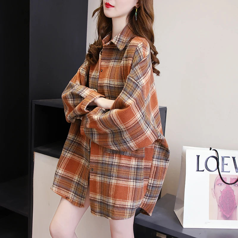 Plaid Shirt Women Autumn