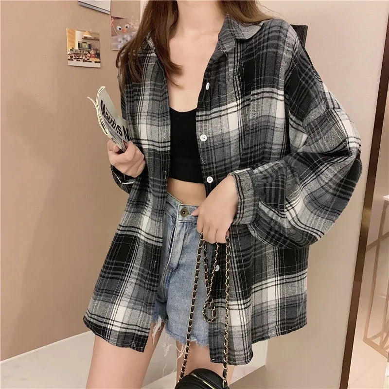 Plaid Shirt Women Autumn