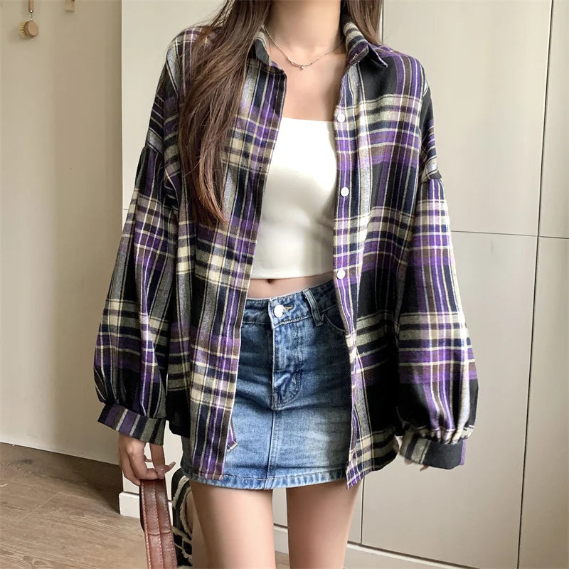 Plaid Shirt Women Autumn