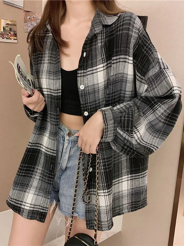 Plaid Shirt Women Autumn