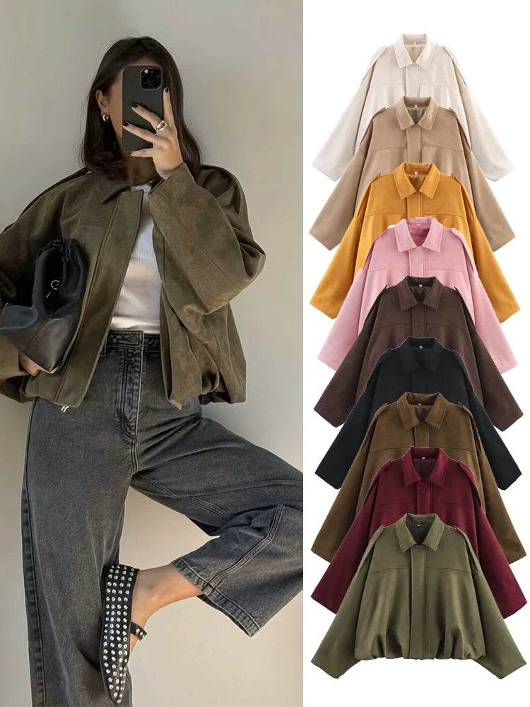 Women Suede Bomber Jacket