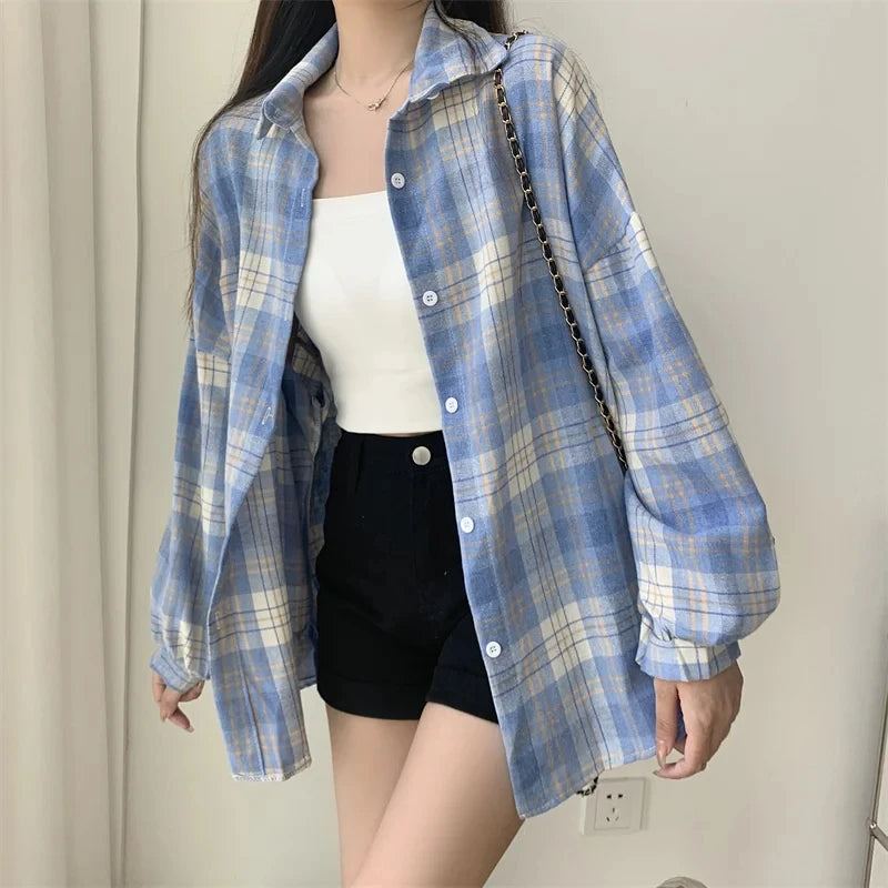 Plaid Shirt Women Autumn