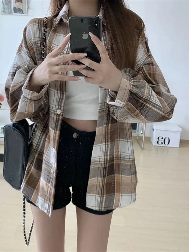 Plaid Shirt Women Autumn