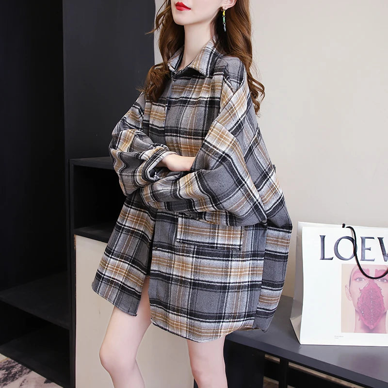 Plaid Shirt Women Autumn