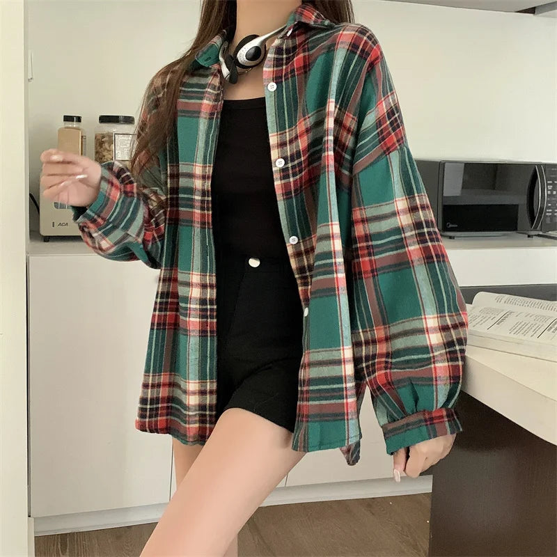 Plaid Shirt Women Autumn
