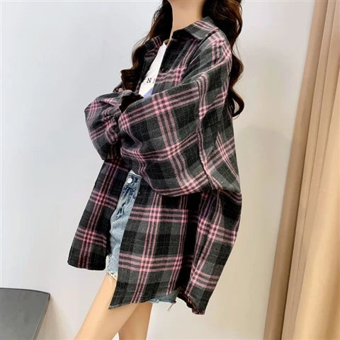 Plaid Shirt Women Autumn
