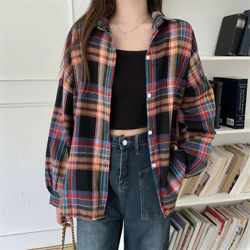 Plaid Shirt Women Autumn