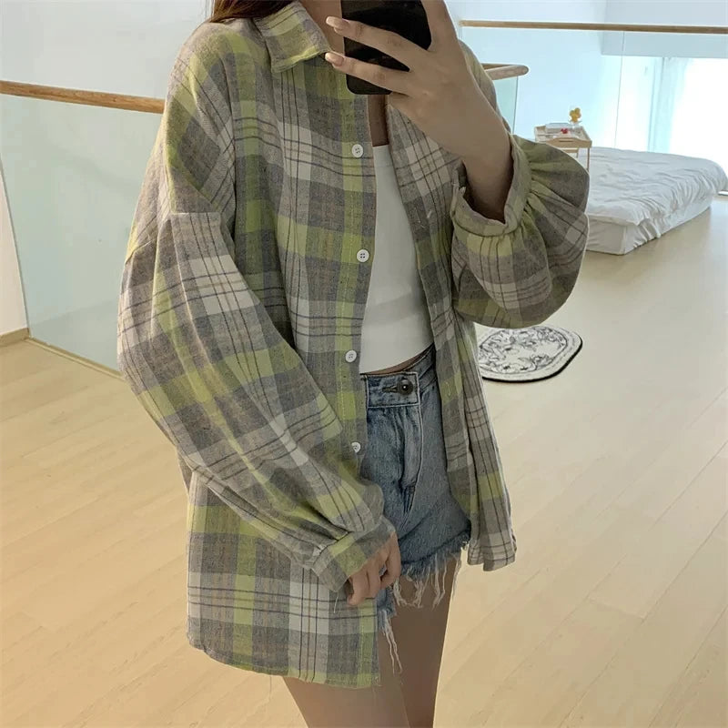 Plaid Shirt Women Autumn