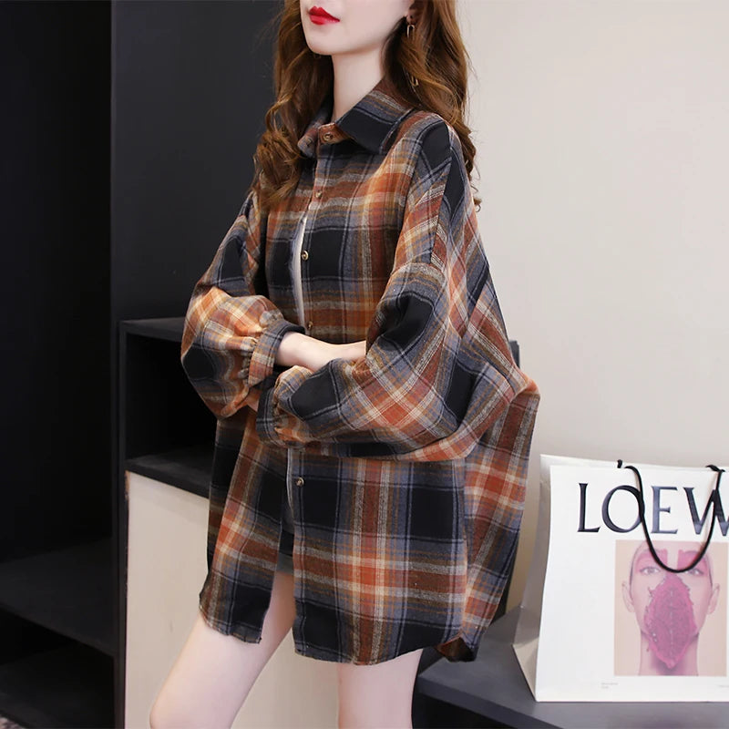 Plaid Shirt Women Autumn