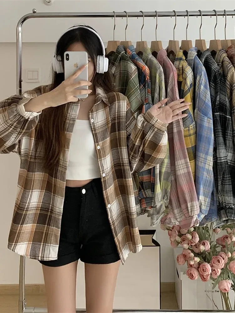 Plaid Shirt Women Autumn