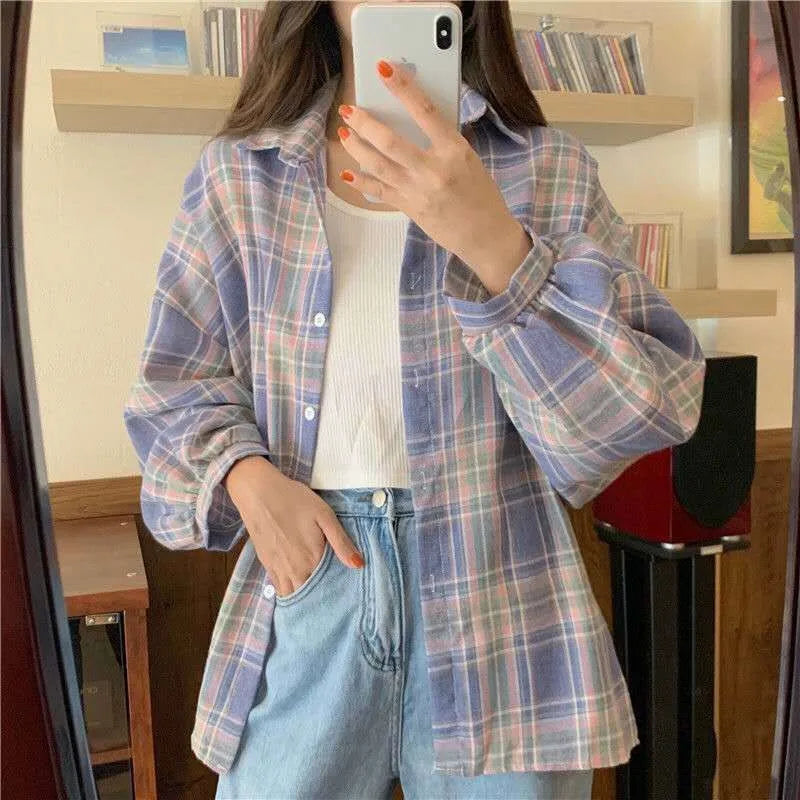 Plaid Shirt Women Autumn