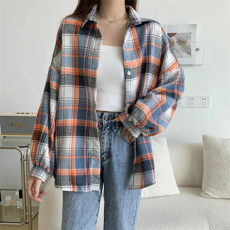 Plaid Shirt Women Autumn