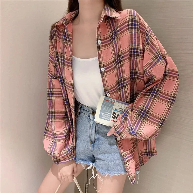 Plaid Shirt Women Autumn